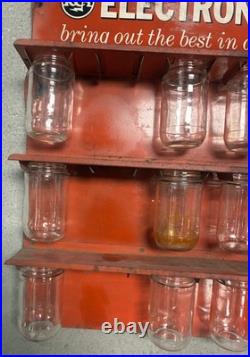 RCA Electron Tubes Display Sign Parts Rack wi 12 Glass Jars Television Vtg