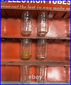RCA Electron Tubes Display Sign Parts Rack wi 12 Glass Jars Television Vtg