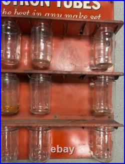 RCA Electron Tubes Display Sign Parts Rack wi 12 Glass Jars Television Vtg