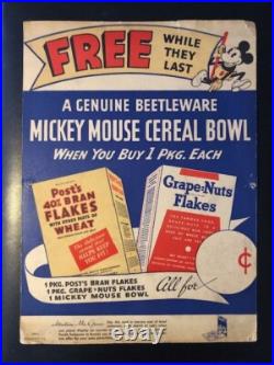 Rare 1930's Vintage Mickey Mouse BREAKFAST CEREAL DISPLAY SIGN FEATURING