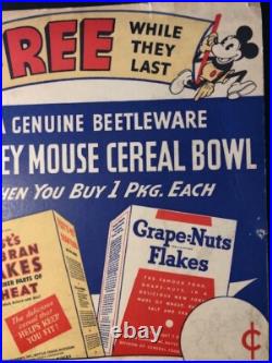 Rare 1930's Vintage Mickey Mouse BREAKFAST CEREAL DISPLAY SIGN FEATURING