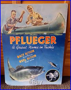 Rare Early Pflueger Fishing Tackle Cardboard Diecut Advertising Sign