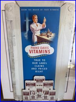Rare Vintage 1940s Parke-Davis Vitamins General Store Cardboard Display Sign