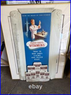 Rare Vintage 1940s Parke-Davis Vitamins General Store Cardboard Display Sign