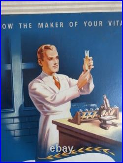 Rare Vintage 1940s Parke-Davis Vitamins General Store Cardboard Display Sign