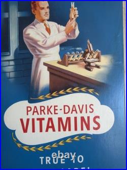 Rare Vintage 1940s Parke-Davis Vitamins General Store Cardboard Display Sign