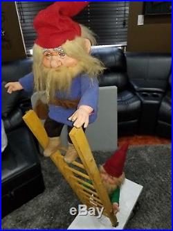 Rare Vintage Animated Mechanical 2 Elves On A Ladder Christmas Store Display