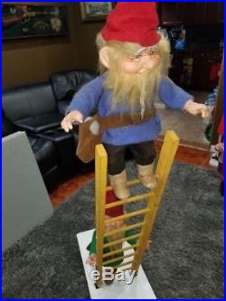 Rare Vintage Animated Mechanical 2 Elves On A Ladder Christmas Store Display