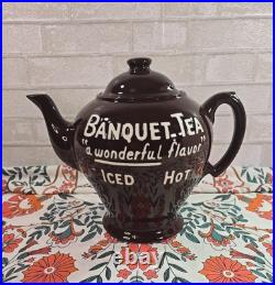 Rare Vintage Banquet Tea Oversized Store Display Brown Glazed Teapot