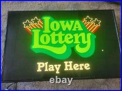 Rare Vintage IOWA Lottery Lighted Advertising Sign. Works