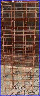 Tall Vintage Orange Metal Wire Display Rack with 12 Pockets Old Store Display