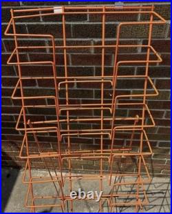 Tall Vintage Orange Metal Wire Display Rack with 12 Pockets Old Store Display