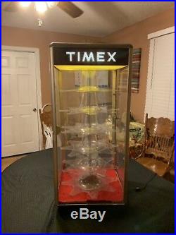 Timex Vintage Watch Display Case Rotates, Light & Ballast Replaced -Plexiglass