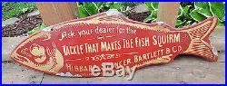 Ultra Rare Early 1900's Fishing Tackle Fish-Shaped Diecut Advertising Sign