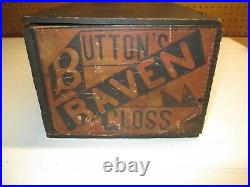 VINTAGE BUTTONS RAVEN GLOSS SHOES WOODEN STORE DISPLAY with PAPER LABEL