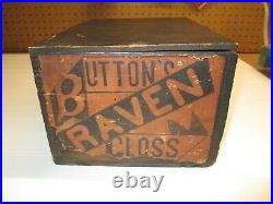 VINTAGE BUTTONS RAVEN GLOSS SHOES WOODEN STORE DISPLAY with PAPER LABEL