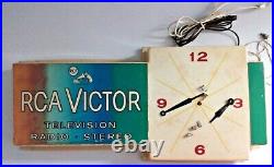 VINTAGE CLOCK RCA VICTOR RADIO TELEVISION LIGHTED STORE DISPLAY SIGN. Needs TLC