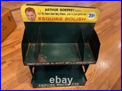 VINTAGE Esquire Brushless Shoe Polish Arthur Godfrey Store Counter Metal Display