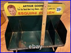 VINTAGE Esquire Brushless Shoe Polish Arthur Godfrey Store Counter Metal Display