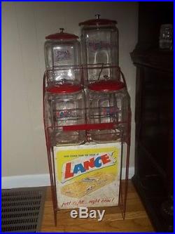 Vintage Original Advertising Lance 4 Jar Store Display Rack & Metal Sign