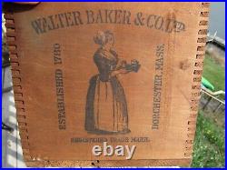 VINTAGE ORIGINAL EST 1780 WALTER BAKER & CO. CHOCOLATE FINGER JOINTED BOX c1900