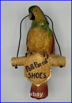 VINTAGE POLL PARROT SHOES Advertising Store Sign Plaster Parrot