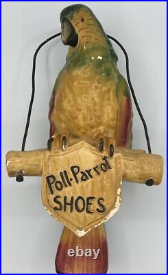 VINTAGE POLL PARROT SHOES Advertising Store Sign Plaster Parrot