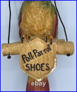 VINTAGE POLL PARROT SHOES Advertising Store Sign Plaster Parrot