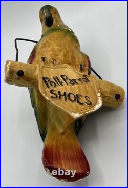 VINTAGE POLL PARROT SHOES Advertising Store Sign Plaster Parrot
