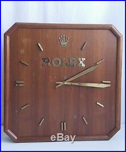 VINTAGE ROLEX 1970's WOODEN Store Wall Clock Display Wooden WORKS Free Shipping