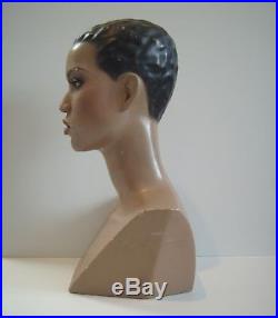 VNTG Black African American Lady Head Deco Style Bust Mannequin Display Store