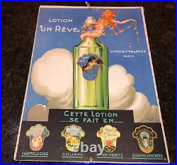 VTG 1920s French Paris Cosmetics Advertising Cardboard Poster Lotion un Reve