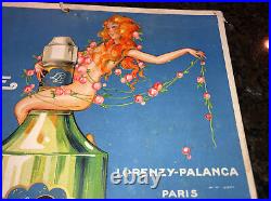 VTG 1920s French Paris Cosmetics Advertising Cardboard Poster Lotion un Reve