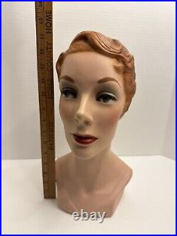 VTG 1940s PLASTER FEMALE MANNEQUIN HEAD MOLDED HAIR FH102 ART DECO STORE DISPLAY