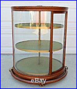 VTG Antique Curved Glass Rotating CRYSTAL Display Case Showcase Store Display