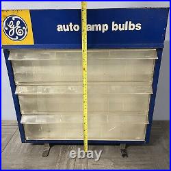 VTG GE AUTO LAMP BULBS LIGHT BULB DISPLAY WALL CABINET WITH DIVIDERS Sign Advert