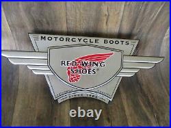VTG MOTORCYCLE BOOTS Red Wing Shoes Sign VERY RARE 23 X 10 METAL TIN SIGN