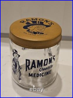 VTG Ramon's Little Doctor Pills Counter Store Display Jar WithTin Containers &Lid