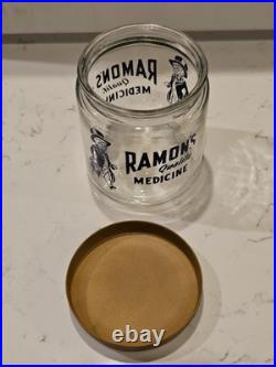 VTG Ramon's Little Doctor Pills Counter Store Display Jar WithTin Containers &Lid