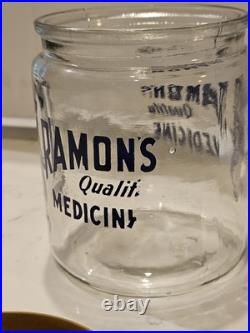 VTG Ramon's Little Doctor Pills Counter Store Display Jar WithTin Containers &Lid