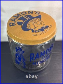 VTG Ramon's Little Doctor Pills Counter Store Glass Display Jar With tin lid
