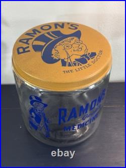 VTG Ramon's Little Doctor Pills Counter Store Glass Display Jar With tin lid