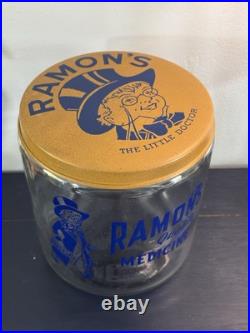 VTG Ramon's Little Doctor Pills Counter Store Glass Display Jar With tin lid