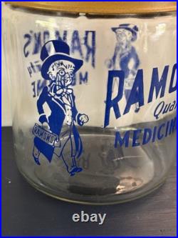 VTG Ramon's Little Doctor Pills Counter Store Glass Display Jar With tin lid