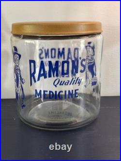 VTG Ramon's Little Doctor Pills Counter Store Glass Display Jar With tin lid