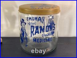 VTG Ramon's Little Doctor Pills Counter Store Glass Display Jar With tin lid
