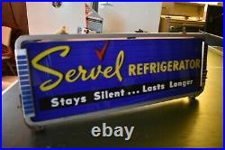 VTG SERVEL refrigerator lighted advertising sign GLASS face 50's store display