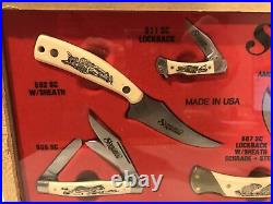 VTG Schrade Scrimshaw 7 knife stand up Store Display Case 1985 GREAT AMERICAN