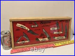 VTG Schrade Scrimshaw 7 knife stand up Store Display Case 1985 GREAT AMERICAN