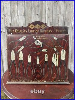 VTG. Utica NY Drop Forge Company Plier Store Display Cabinet Withmarquee Topper
